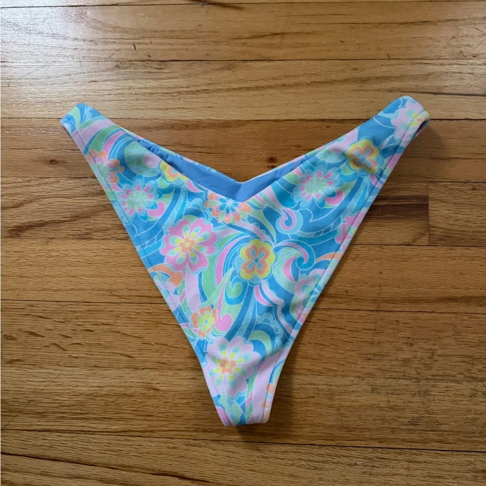 Frankie’s Bikini Swim Bottom Enzo Terry Cheeky Floral Pink Blue